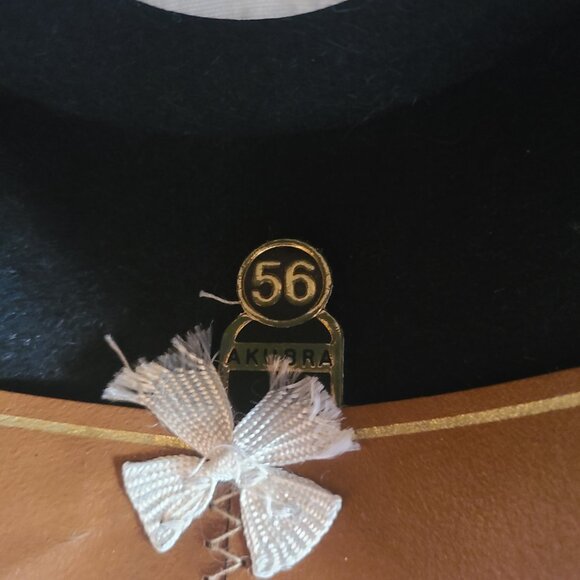 Akubra Black Snowy River Fur Felt Australian Hat 56 Never Worn Grey Hatband - Picture 10 of 13